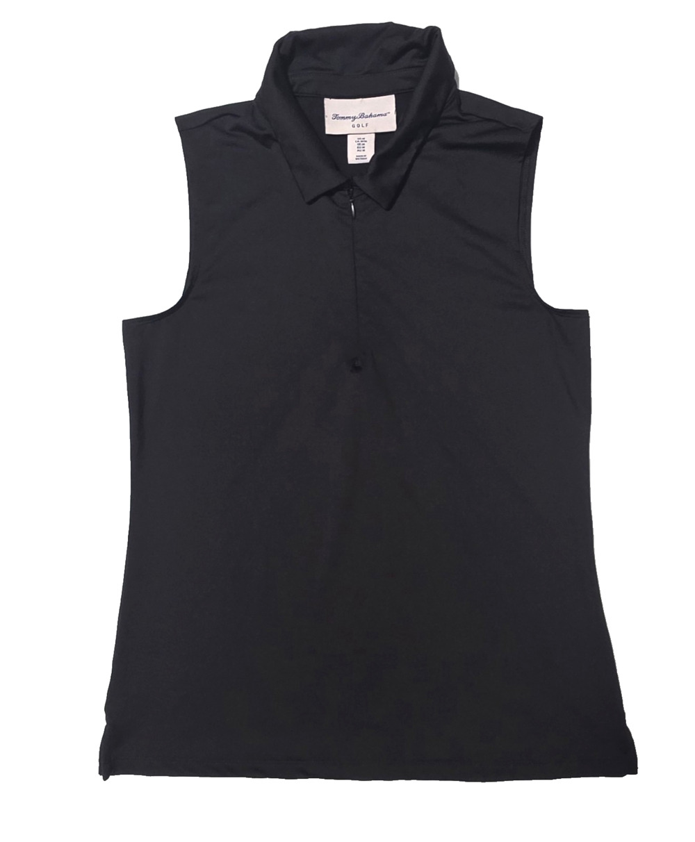 Tommy Bahama Golf Top Womens Medium Black Sleeveless 1/4 Zip Polo Shirt Stretch